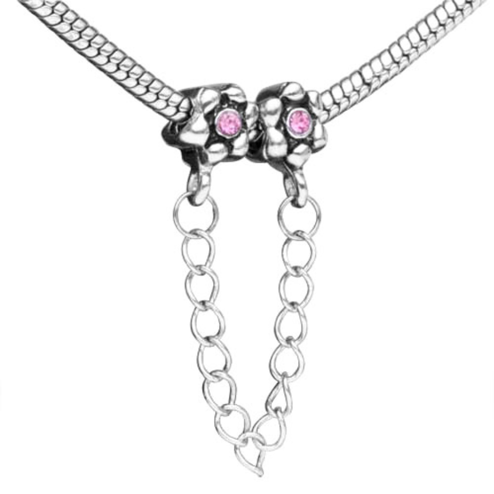 Pugster Pink Crystal Flower Charm Bracelet Safety Chain - Fits Pandora